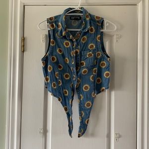 Sunflower denim tie crop top